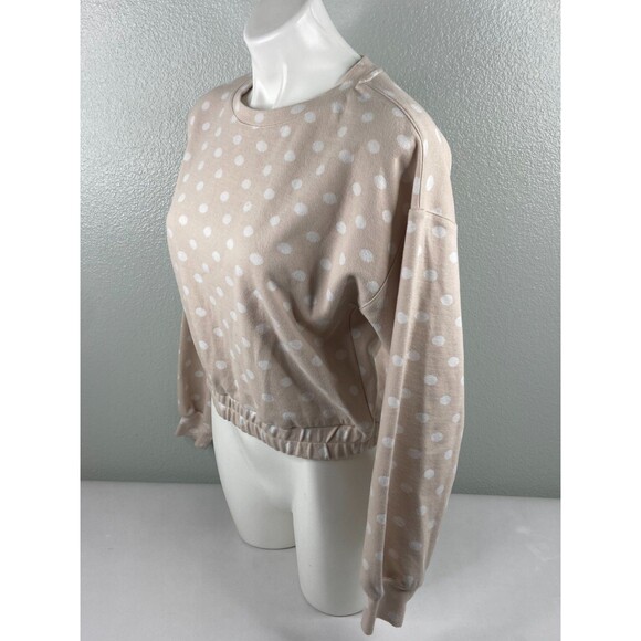 By The River Women Large Polka Dot Sweatshirt Cropped Faded Pink Casual NWT - Picture 4 of 9